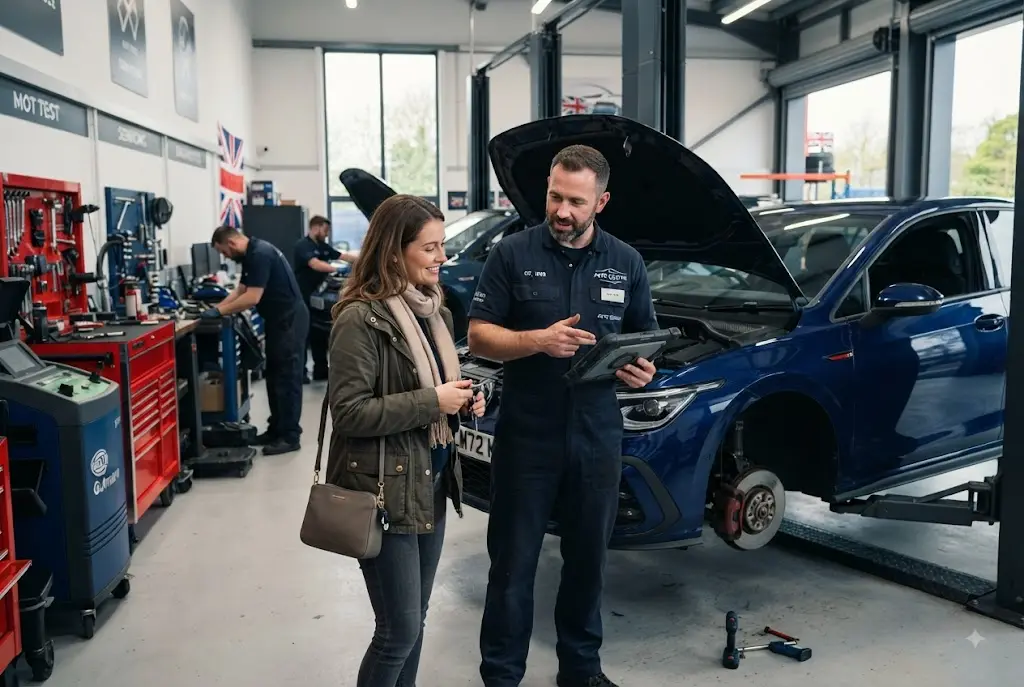 Automotive service companies using brand storytelling in a UK workshop