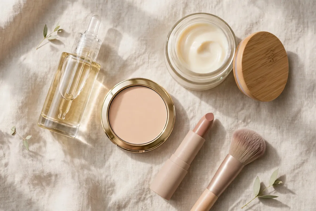 best beauty products on a dressing table, skincare and makeup for a UK buying guide