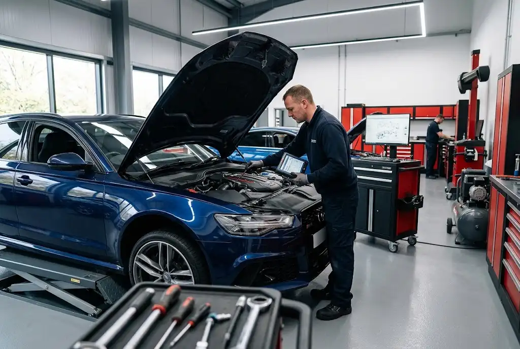 BMW Service: UK Guide to Costs and Maintenance BMW service and professional maintenance inspection in a UK workshop