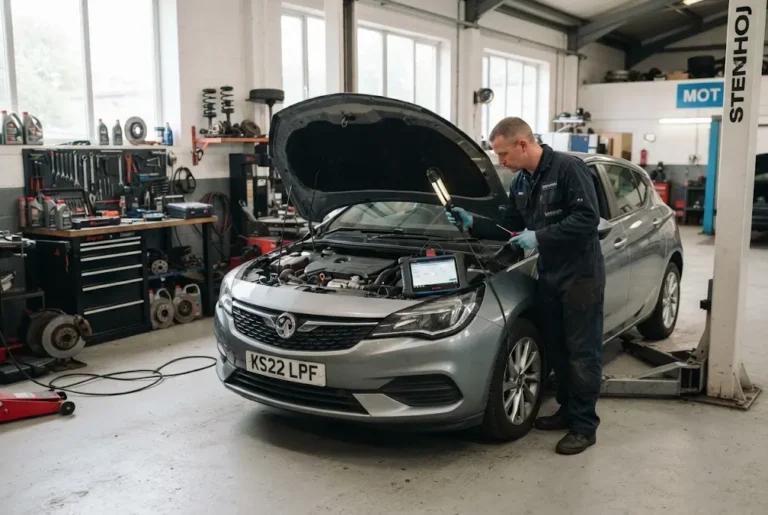 Professional auto inspection services for a vehicle in a UK garage