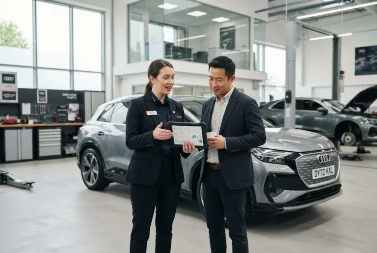 Car service cost and pricing discussion at a UK automotive service centre